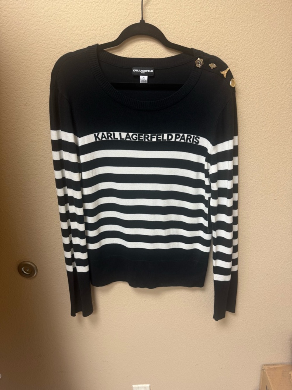 Karl Lagerfeld Black & White Striped Knit Tee 🖤🤍🖤
